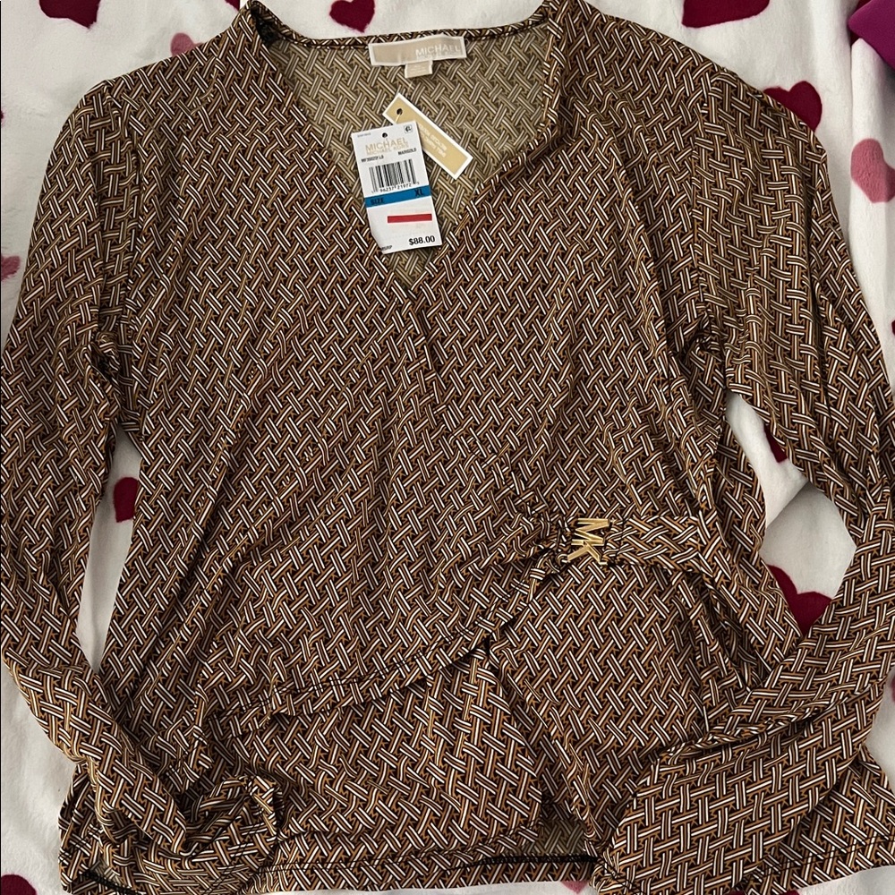 Michael Kors Geometric Brown Blouse